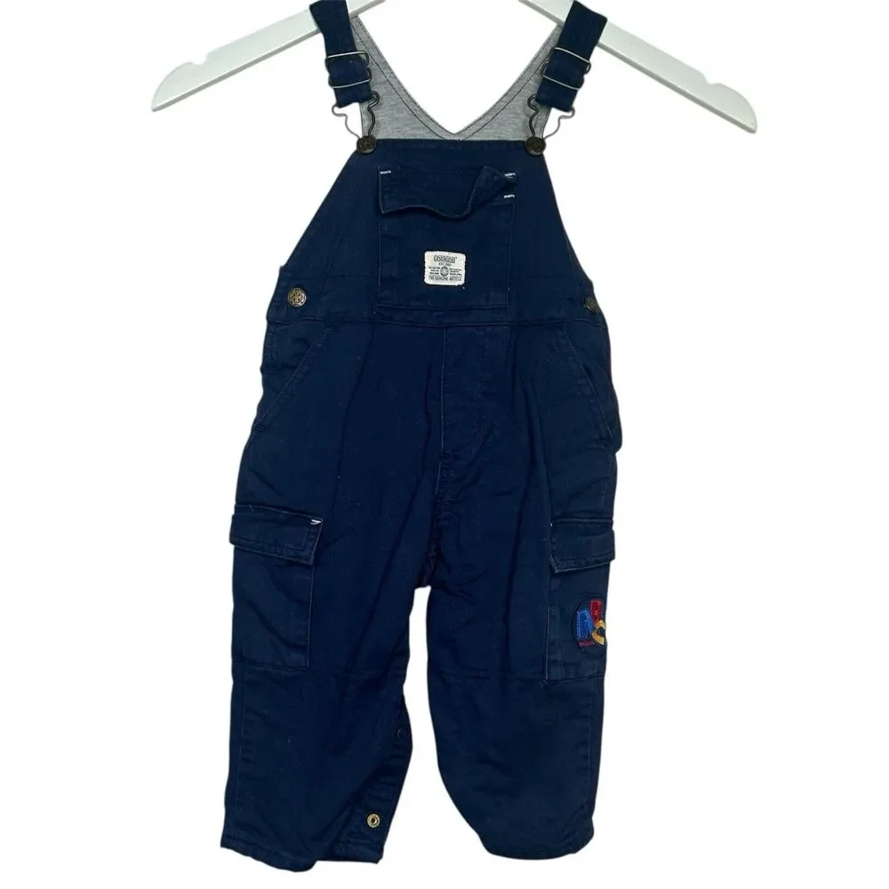 Vintage 90s Oshkosh ABC Navy Blue bib overalls 12 months